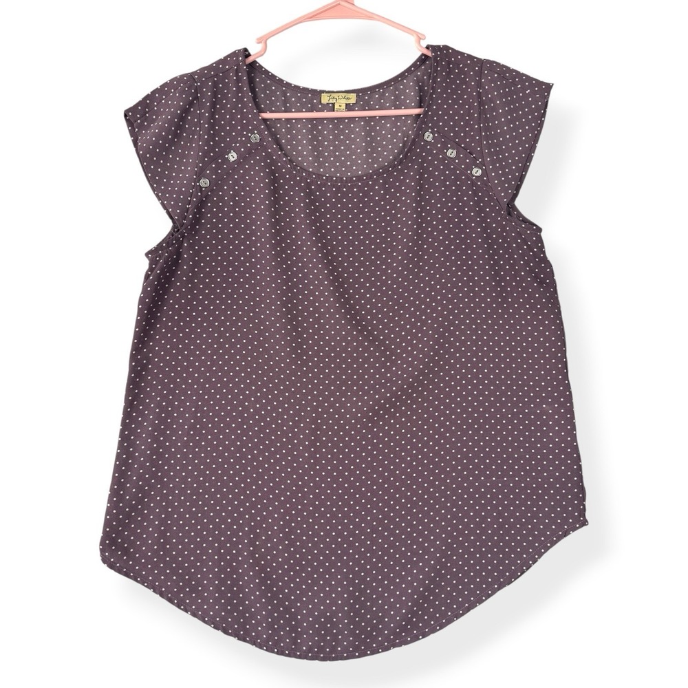 Lily White Polka Dot Cap Sleeve Blouse Purple Button Shoulder MT3760688BLW M